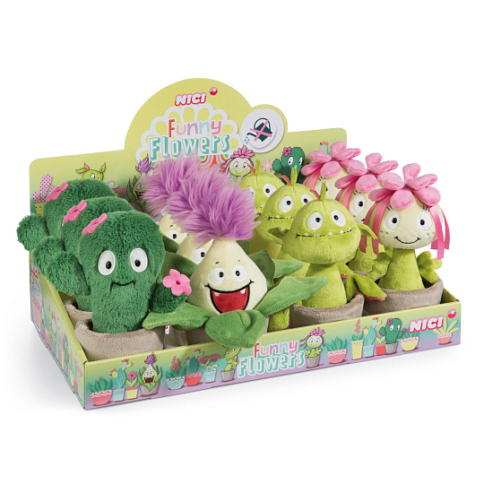NICI DISPLAY assort plyš Veselé květiny 18 cm, GREEN