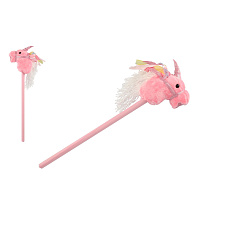 Kůň jednorožec na tyči plyš 80cm na baterie se zvukem růžový v sáčku
