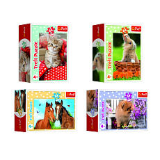 Trefl Minipuzzle 54 dílků Zvířátka - mláďata 4 druhy v krabičce 9x6,5x4cm