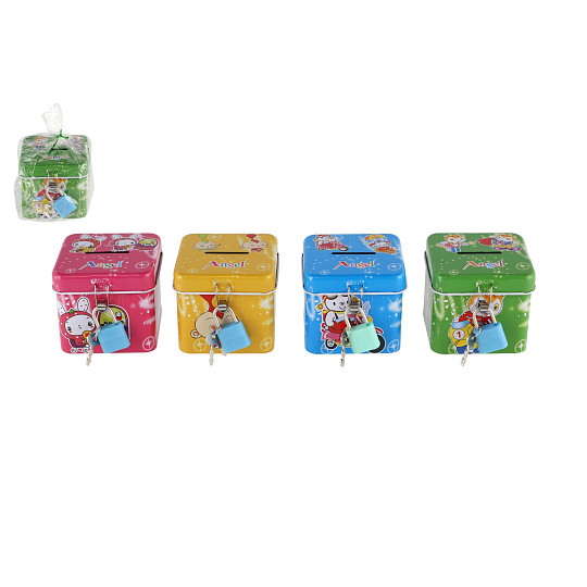Teddies Pokladnička se zámkem plechová kostka 7x6cm 4 barvy Teddies Pokladnička se zámkem plechová kostka 7x6cm 4 barvy