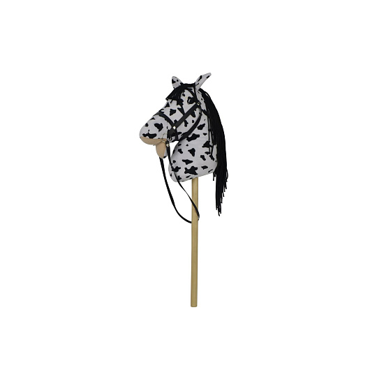 Kůň na tyči plyš 70cm na baterie se zvukem bílo-černý (Appaloosa) v sáčku