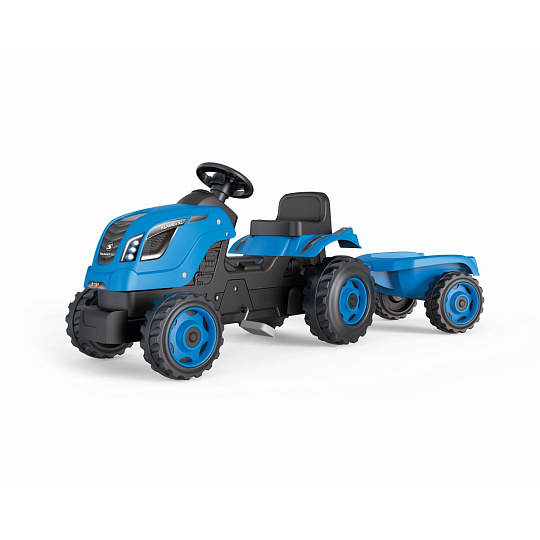 Smoby Šlapací  trakor Farmer XL modrý s vozíkem