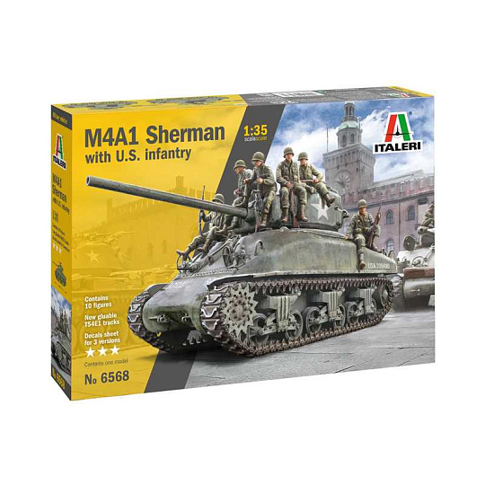 Italeri Model Kit tank 6568 - M4A1 Sherman with U.S. Infantry (1:35) Italeri Model Kit tank 6568 - M4A1 Sherman with U.S. Infantry (1:35)
