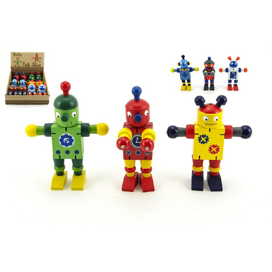 Teddies Robot dřevo 12cm asst 6 druhů, od 18 měsíců . Cena za 1 ks.