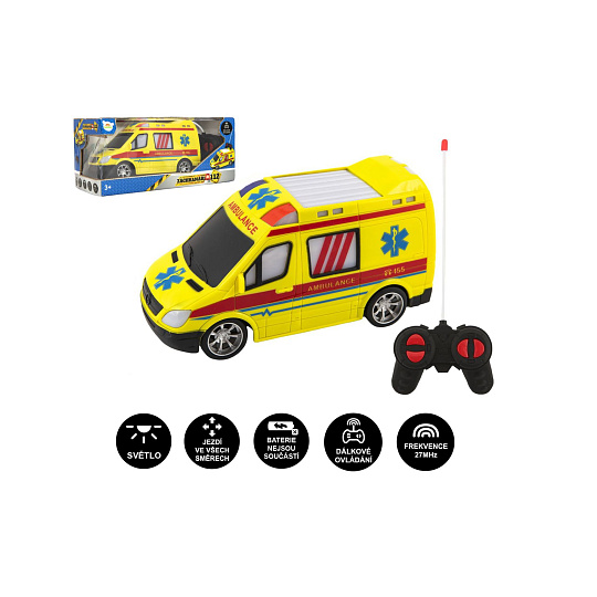 Auto RC ambulance plast 20cm na dálkové ovládání 27MHz na baterie se světlem v krabici 28x13x11cm Auto RC ambulance plast 20cm na dálkové ovládání 27MHz na baterie se světlem v krabici 28x13x11cm