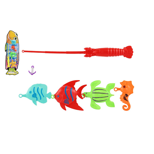 Teddies Hra ryby/rybář s prutem 26cm plast 5 barev na kartě 15,5x49x2cm