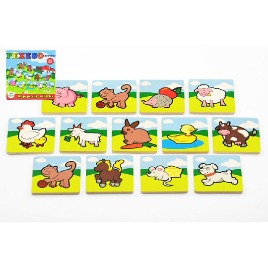 Teddies Pexeso Moje první zvířátka dřevěné 24 dílků pro nejmenší v krabičce 19,5x19,5x3,5cm 12m+
