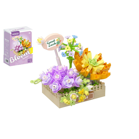 Stavebnice mini KOCO Květinové aranžmá sukulentů plast 295 dílků v krabičce 11x15x6cm