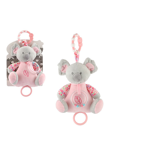 Medvěd koala chrastítko plyš 19cm závěs na post./koč. nat. hrací strojek růžový na kartě v sáčku 0+