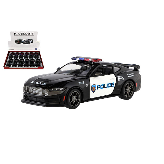 Teddies Auto Kinsmart 2024 Ford Mustang Dark Horse Policie 1:38 kov/plast 13cm na zpětné natažení