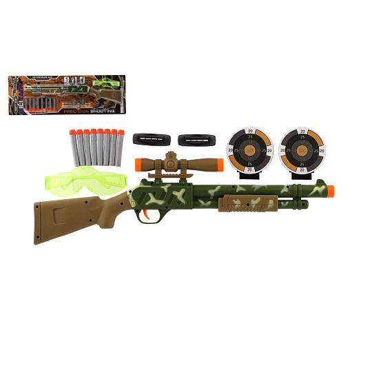 Pistole/Puška se zaměřovačem plast 51cm + pěnové náboje 8ks, brýle na kartě 21x62x3cm Pistole/Puška se zaměřovačem plast 51cm + pěnové náboje 8ks, brýle na kartě 21x62x3cm
