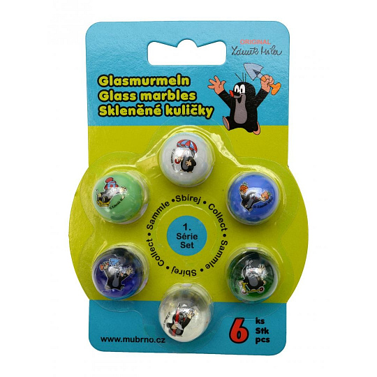 Moravská Ústředna Sada skleněných kuliček Krtek, mix 6 ks