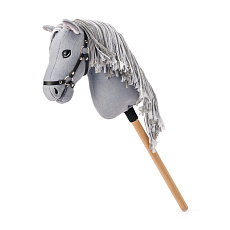FAUNICA Hobby horse Apollo, šedý kůň na tyči, provázková hříva