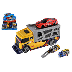 Teddies Auto kamion přepravník + auto plast 15cm na volný chod 2 barvy