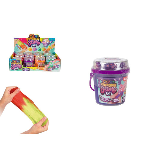 Teddies Sada na výrobu slizu 4 barvy v plastovém kbelíku 7x8cm 12ks v boxu Teddies Sada na výrobu slizu 4 barvy v plastovém kbelíku 7x8cm 12ks v boxu