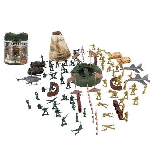 Sada vojáci 110ks plast v plastové dóze 18x23cm