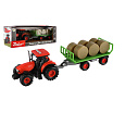 Teddies Traktor Zetor s vlekem a balíky plast 36cm na setrvačník na bat. se světlem se zvukem v krab. 39x13