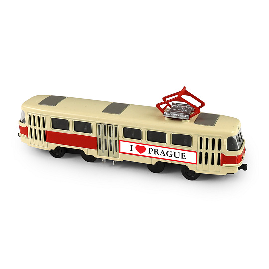 Rappa Kovová česká retro tramvaj červená 16 cm PRAGUE otevírací dveře