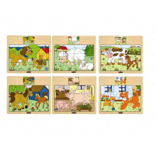 Woody Puzzle na desce "Mašinka" - zvířata s mláďaty