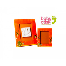BABY OTISK - Sada pro otisk s ručně malovaným rámem a rámečkem na foto – oranžová