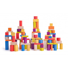 Woody 90914 Stavebnice kostky přírodní a barevné, 2,5 cm Toddler wooden blocks- natural/colored, 2,5 cm