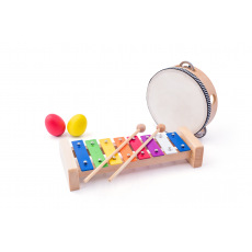 Woody Muzikální set ( xylofon, tamburína/bubínek, triangl, 2 maracas vajíčka )