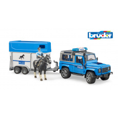 Bruder Pohotovostní vozidla - Policie Land Rover Defender s vlekem pro koně a koněm