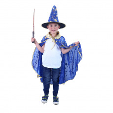 Rappa Dětský plášť modrý s kloboukem čarodějnice/Halloween