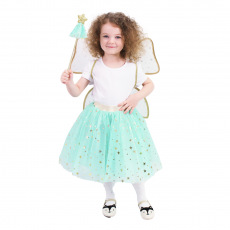 Rappa Dětský kostým tutu sukně zelená víla s hůlkou a křídly