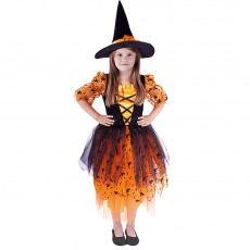 Rappa Dětský kostým oranžová čarodějnice/Halloween  s kloboukem (S) e-obal