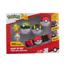 ORBICO Pokémon Clip 'n' Go Poke Ball Belt Set (Ultra Ball, Poke Ball, Nest Ball, Scorbunny,Pikachu, Red Belt), figurka