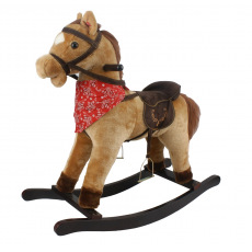 Mac Toys Hnědý houpací kůň s šátkem, zvukem a hýbající pusou