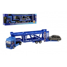 Auto kamion přepravník +  auto kov/plast 32cm na volný běh v krabici 36x11x6cm