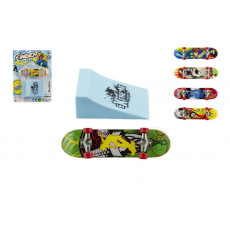 Teddies FINGERBOARD Skateboard prstový s rampou plast 10cm mix barev