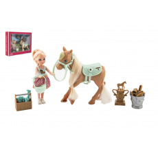 Teddies Panenka/žokejka 14cm kloubová s koněm plast s doplňky v krabici 30x23x6cm