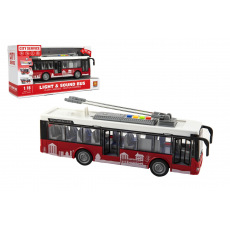 Autobus/trolejbus plast 28cm na setrvačník na bat. se světlem se zvukem v krabici 32x17x11cm