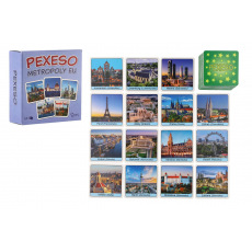 Hydrodata Pexeso Metropole EU papírové společenská hra 32 obrázkových dvojic v papírové krabičce 8x8cm