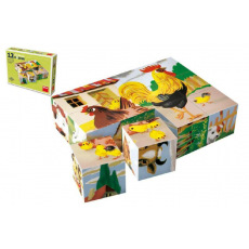 TOPA Kostky kubus Domácí zvířátka dřevo 12ks v krabičce 16x12x4cm