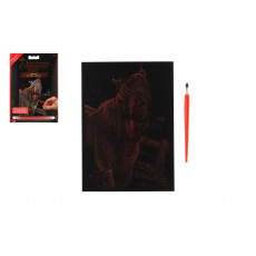 Škrabací obrázek měděný Kůň 12,5x18cm na kartě