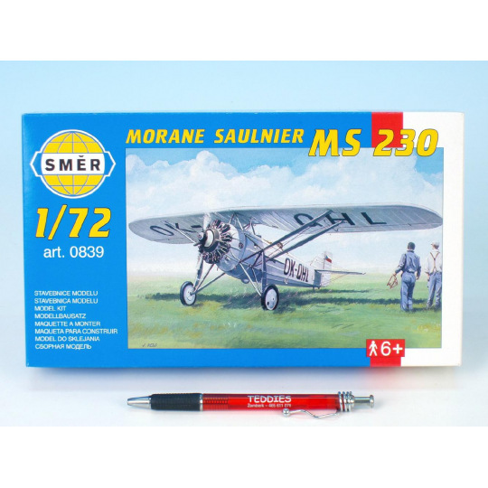 Směr  Model Morane Saulnier MS 230 9,4x14,6cm v krabici 25x14,5x4,5cm