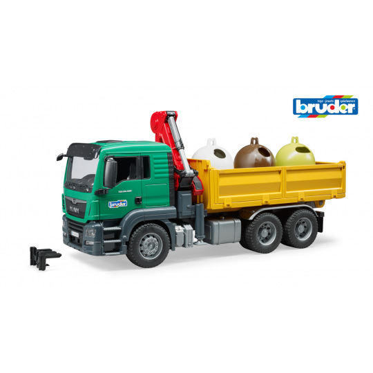 Bruder Komerční vozy - MAN nákladní auto se 3 recyklačními popelnicemi a lahvemi