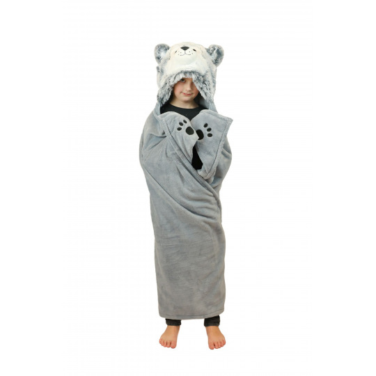 Rappa Cozy Noxxiez BL802 Husky - hřejivá deka s kapucí se zvířátkem a tlapkovými kapsami