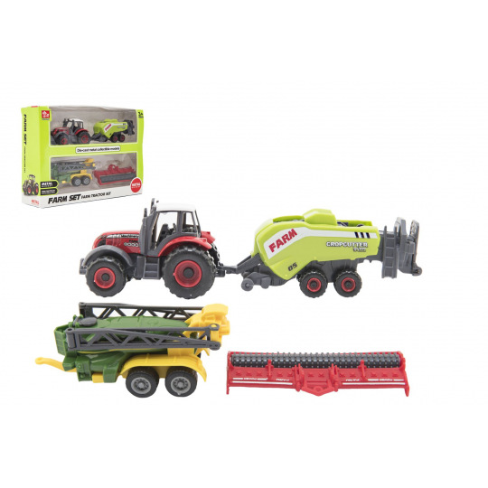 Teddies Sada farma traktor s příslušenstvím 4ks kov/plast mix druhů v krabici 21x15x6cm