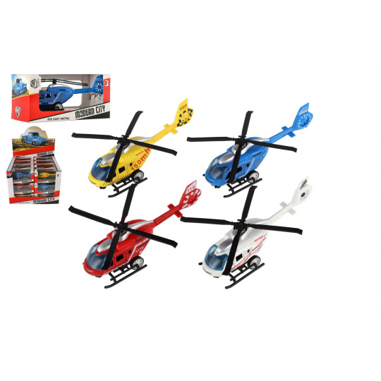 Teddies Vrtulník/Helikoptéra záchranných složek kov/plast 13cm na zpětné nat. 3 druhy