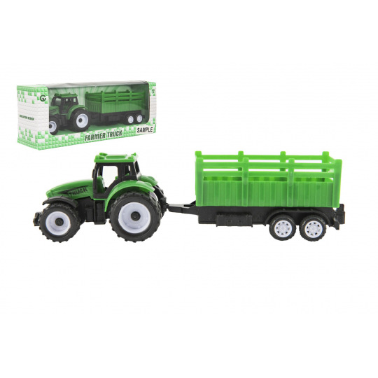 Teddies Traktor s vlekem plast 21cm na volný chod 2 barvy v krabičce 23x9x6cm