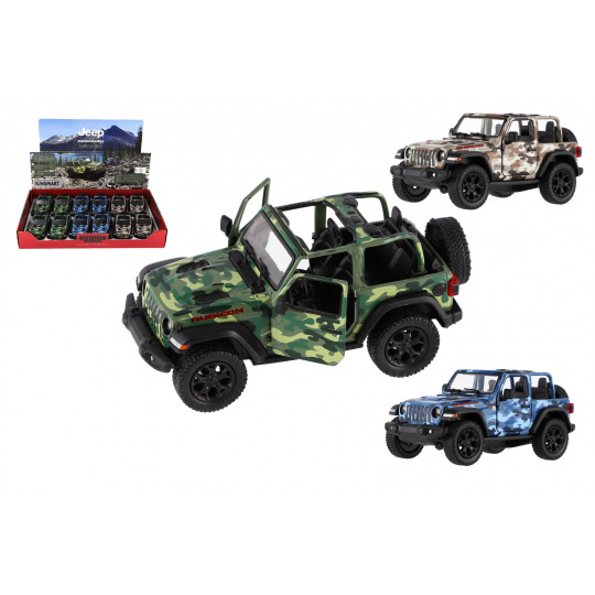 Teddies Auto Kinsmart Jeep Wrangler Camo Edition kov/plast 13cm 3 barvy na zpětné natažení