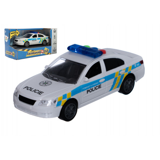 Teddies Auto policie plast 15cm na baterie se zvukem se světlem na setrvačník v krabici 20x11x9cm