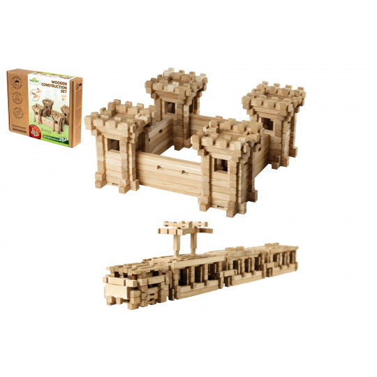 Stavebnice dřevěný hrad 282 dílků v krabici 38x30,5x7cm