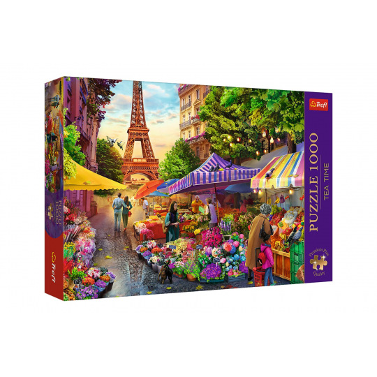 Puzzle Premium Plus - Čajový čas: Květinový trh, Paříž 1000 dílků 68,3x48cm v krabici 40x27x6cm
