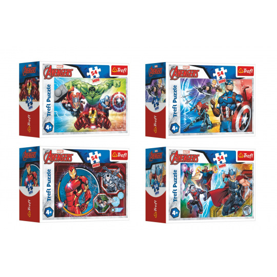 Trefl Minipuzzle 54 dílků Avengers/Hrdinové 4 druhy v krabičce 9x6,5x4cm 40ks v boxu